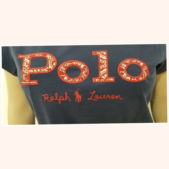 Polo Ralph Lauren Womens Navy Cotton Graphic Red Logo T-Shirt - Picture 3 of 4